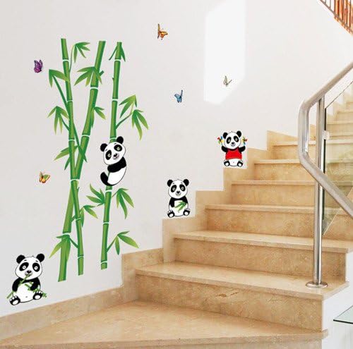 Ay9215 Oren Empower Playing Panda PVC Vinyl Large Wall Sticker for Kid's Room (Green, WxH-115 cm x 118 cm)