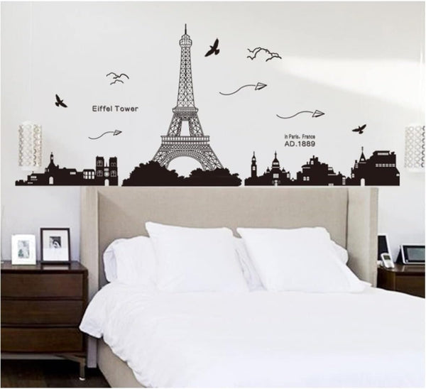 Paris Backdrop Paris Wall Art Eiffel Tower Photo Banner Background European City Landscape Black Tower Kite Building Wall Hanging Decor For Living Room Bedroom Decoration,27.55X72.8Inch