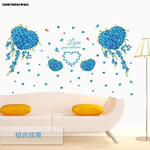 Luckydog@wall Blue butterfly love flower clover living room wall stickers size 60x90  zy047