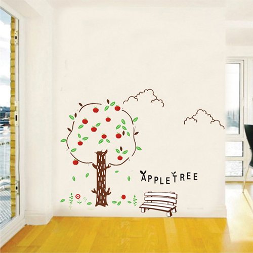 Ikeelife Home Decor Mural Vinyl Wall Sticker Red Apple Tree Chair Kids Nursery Room Wall Art Decal Paper