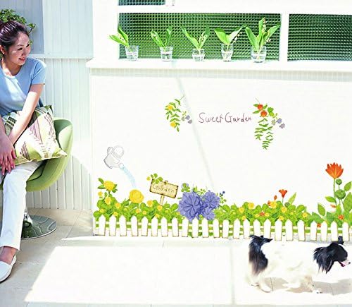 Ay7222 Sweet Garden Green Grass Flowers Wall Decal Home Sticker Paper Removable Living Dinning Room Bedroom Kitchen Art Picture Murals DIY Stick Girls Boys kids Nursery Baby Playroom Decoration