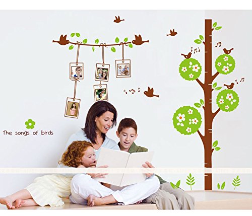 Sweet Memory Character Tree and Green Leafs of Nine Picture Frame and Two Birds for Home Wall