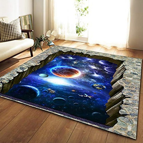 3D Outer Space Floor Mat Doormats Not-slip Indoor Carpet Rugs For Living Room Dining Bedroom Home,Universe Solar System Area Rug,Yoga Food,Floor Carpet