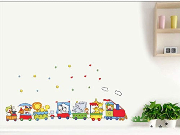 Wall Sticker Art Decor Self Adhesive Waterproof Wallpaper Cartoon Animal Train Wall Stickers Children's Room Kindergarten Classroom Background