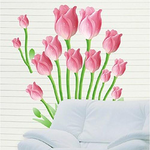 Ay601B Top of top store Heart Shaped Flower Butterfly Wall Stickers Home Decor PVC Art Mural for Baby Kids Girls Bedroom Kitchen Posters Pink Tulip Flowers