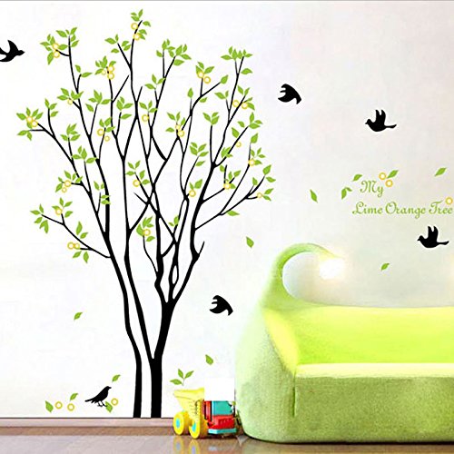 Tree Birds Wall Stickers Green Wall Sticker size 60x90 ay9094