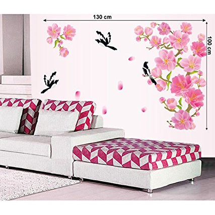 Decals Design 'Flowers and Magpie Birds Flying' Wall Sticker  size 60x90 df5089
