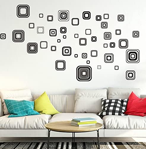 Jm8336 Wall Decal White/Black Squares Vinyl Wall Decals Stickers Peel and Stick Graphic Mural Square Boxes Kit Appliques