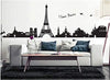 Wall Stickers City Skyline Paris Eiffel Tower Silhouette Black Color Border Design for Hall