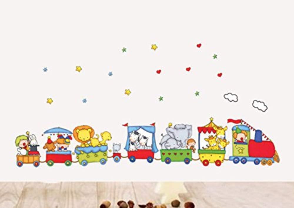 Wall Sticker Art Decor Self Adhesive Waterproof Wallpaper Cartoon Animal Train Wall Stickers Children's Room Kindergarten Classroom Background