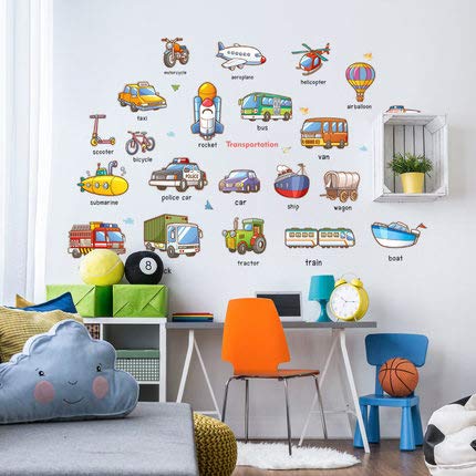 Amaonm Removable Kids Room Wall Stickers Murals Transportation and Name Wall Decals DIY Bus Train Rocket Truck Wall Decor for Baby Children Bedroom Boy and Girl Nursery Room Classroom Living Room size 60x90  hm92024