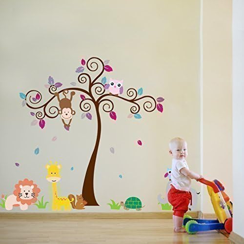 Walplus DF5108 Lion Animal Tree Wall Sticker, Multi-Colour DF5108