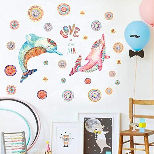 Creative Couple Dolphin Wallpaper Sticker Bedroom Bedside Living room Background Decoration PVC Waterproof Wall Stick