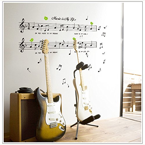 Ay7106 Music Sticker Music is My Life Theme Music Bedroom Decor & Dancing Music Note Removable Wall Sticker