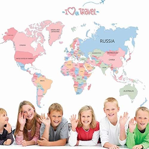 Background Colorful English Words World Map Vinyl Wall Stickers Abc 1055