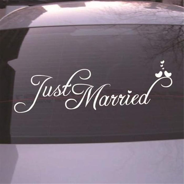 SUNMUCH 1PC Just Married Vinyl Car Decal Design/Wedding Cling Banner Decoration Quote Sticker/Decals Back Car Window Mirror