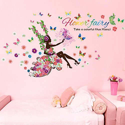 Afra Design ' Flower Fairy ' Wall Sticker (PVC Vinyl, Size 3XL, Multicolour)