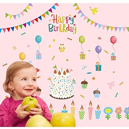 Balloon Cake Birthday Party Vinyl Wall Decal PVC Home Sticker House Paper Decoration Wallpaper Living Room Bedroom Kitchen Art Picture DIY Murals Girls Boys Kids Nursery Baby Playroom Decor size 60x90 abq9704
