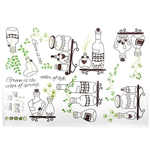 Bottle Plant Print Kitchen Restaurant Removable Wall Sticker  Brown Green Ay7254