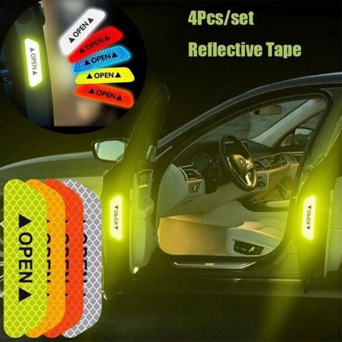 4Pcs Random Car Door Sticker Universal Safety Warning Mark OPEN High Reflective Tape Waterproof Motorcycle Bike Helmet Sticker Reflectors  cdsgnz4d-4