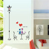 Romantic Cats Lovers In the Street Lamp DIY Removable Wall Stickers