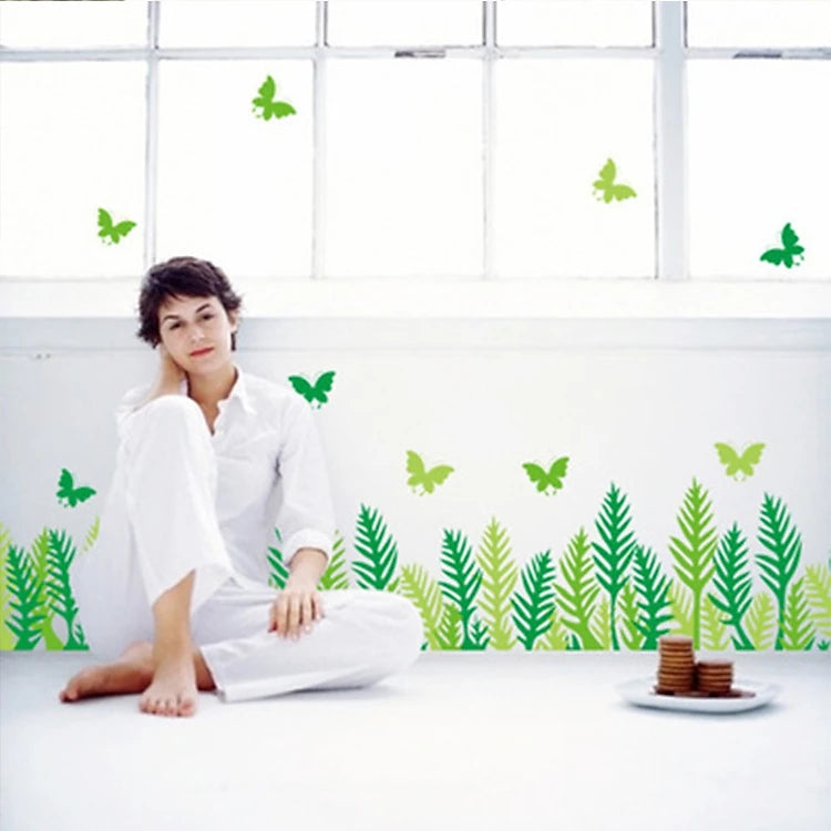 Green leaves and butterflies wall decals for beautiful wall and staircase decoration