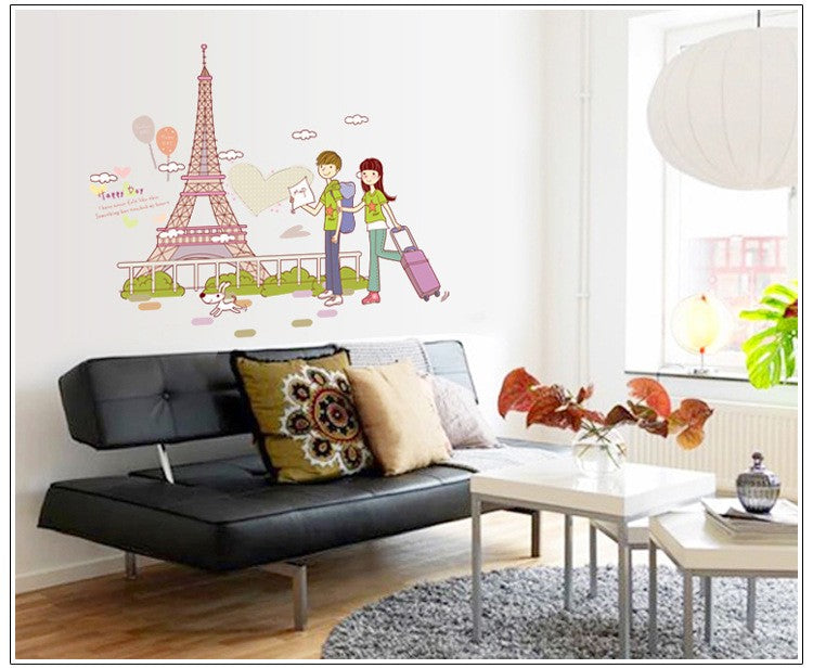 AY7201: wallsticker/wall stiker transparan 50x70-EIFFEL N COUPLE