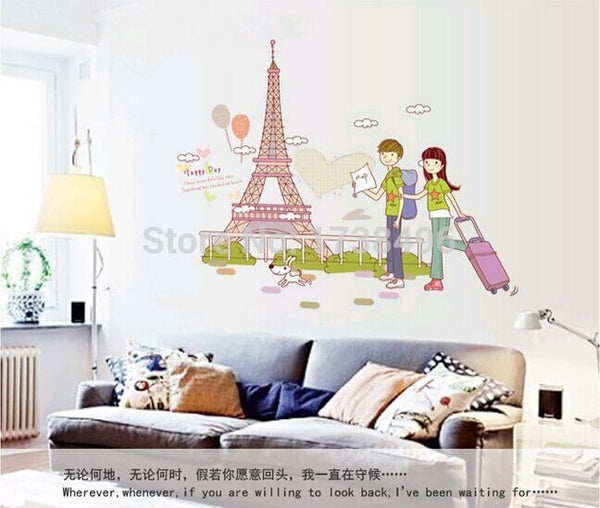 AY7201: wallsticker/wall stiker transparan 50x70-EIFFEL N COUPLE