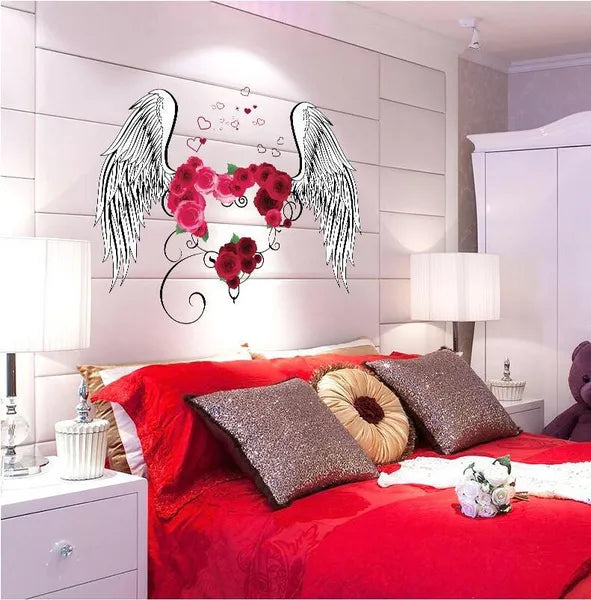 3D diy creative  love rose feather colorful feather wall  love wings wall stickers