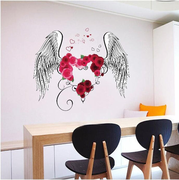 3D diy creative  love rose feather colorful feather wall  love wings wall stickers