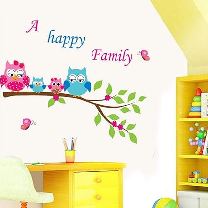 Home Decoration Kid's Room Decal Cartoon Cute Happy Owl Family Wall Sticker Ays6013