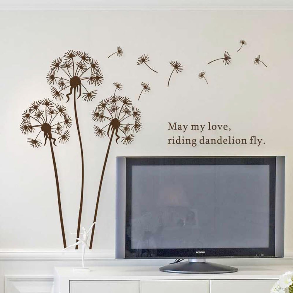 Brown Dandelion-AY695 Dandelion Dream Self-Adhesion and Removable DIY Vinyl Wall Decals Stickers