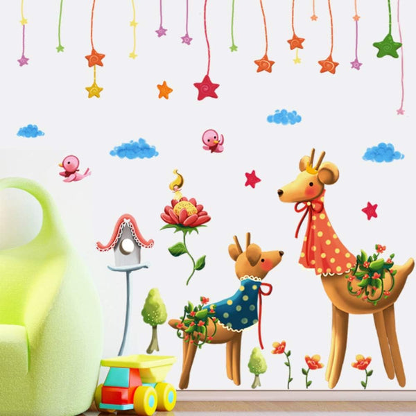Sticker mural rêve couple cerf classe maternelle dessin animé canapé fond mur chambre des enfants size 50x70 xls7191