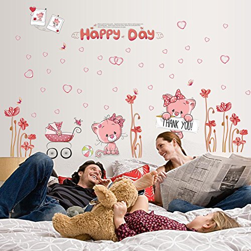 Eva Luvgreen Wallsticker Cat/ Cat Happy Day Pink Size L Wall Sticker/ Wall Sticker/ Wallpaper Sticker/ Wall Paper Sticker/ Wall Sticker/ Wall Sticker/ Bedroom Wall Sticker/ Living Room Wall Sticker size 50x70 xls7097