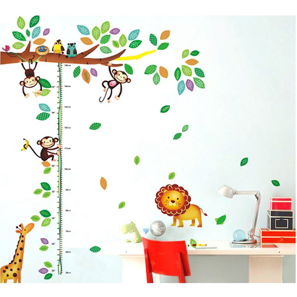 TOYMYTOY Height Measuring Tree Wall Sticker Removable Animal Growth Chart Han0ding Ruler Wall Decal Kids Nursery Wall Sticker  size 60x90 nc037