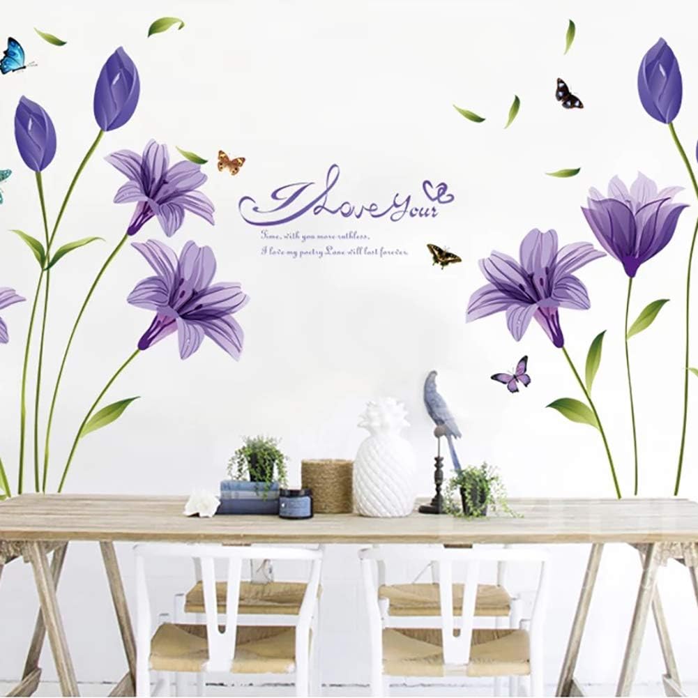 Lovely Lily Flowers and Butterfly Wall Decal DIY Stickers for Home Decor Ay7244