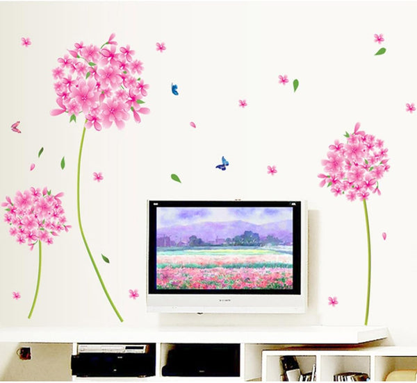 Butterflies Pink Flowers Wall Decal Nursery Baby Room Sticker House Decoration Wallpaper Removable Living Dinning Room Bedroom Kitchen Art Picture Murals DIY Stick size 50x70 xls7027