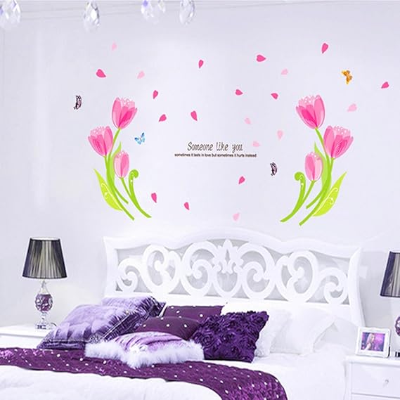 Beautiful Tulip Flowers Leaves Butterflies Wall Sticker Ay7111