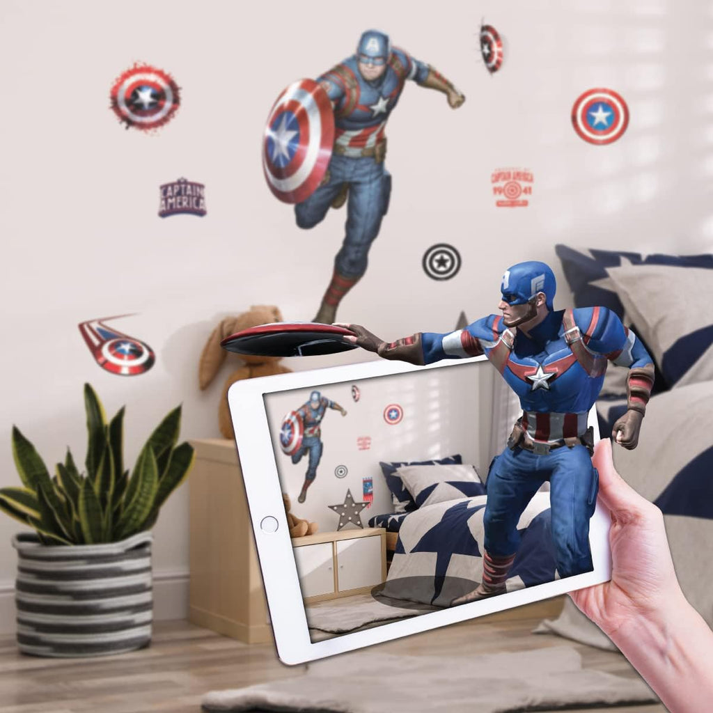Wall Palz Marvel Captain America Wall Decals - 27" Augmented Reality Avengers Captain America Bedroom Wall Decor Peel and Stick Vinyl Wall Stickers size 50x70 lm7080