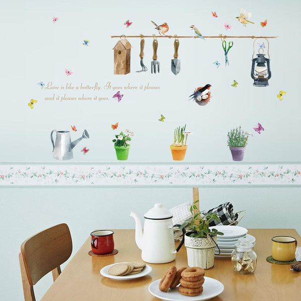 Trees Flowers Butterfly Wall Stickers Cartoon Animals Height Measurement Photo Frames Wall Decals Home Decor Mural Baby Boys Girls Kids Bedroom Kitchen Decoration (Gardening Plants Birds Butterfly) size 50x70 sk7107