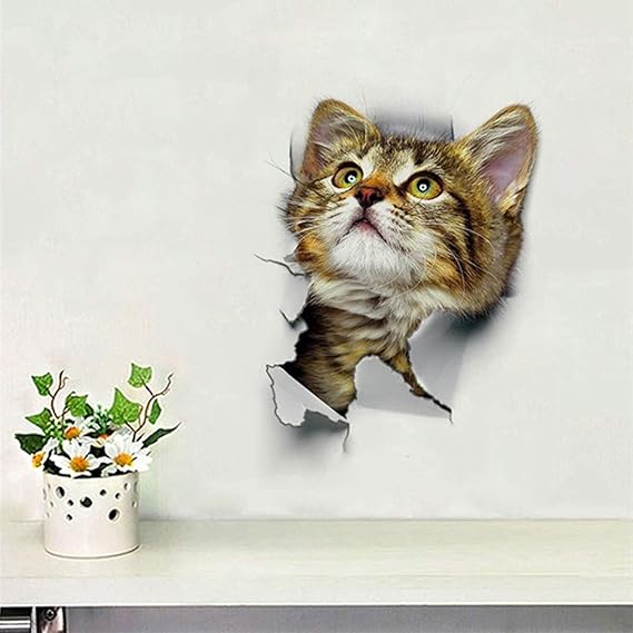 3D Hole Pop Out Cat Vivid Smashed Toilet Decal Wall sticker Bathroom Kicthen Decorative Decals Animals Poster PVC