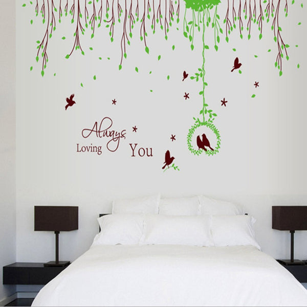 Wall Sticker English Letters Rural Green Leaves BirdsXy1059 xy