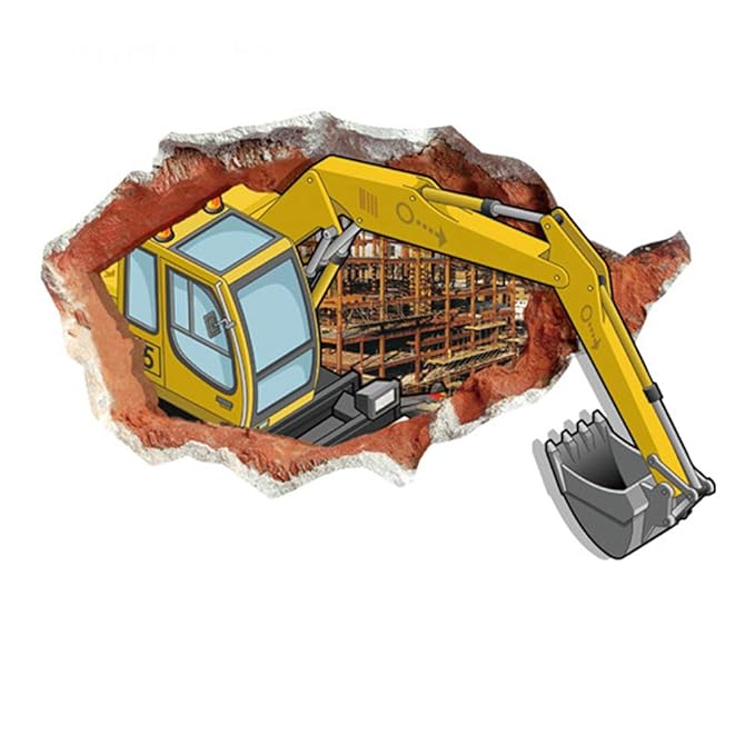 Baby Boy's 3D Style Broken Wall Excavator Wall Decal One Size Multi