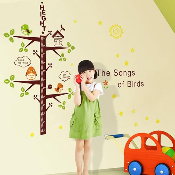 Cartoon Vogelhoogte Meting voor Kinderen Groeidiagram Muurstickers Kleuterschool Kamer Decoratie Verwijderbare Vinyl Poster Stickers  size 60x90 dlx6016