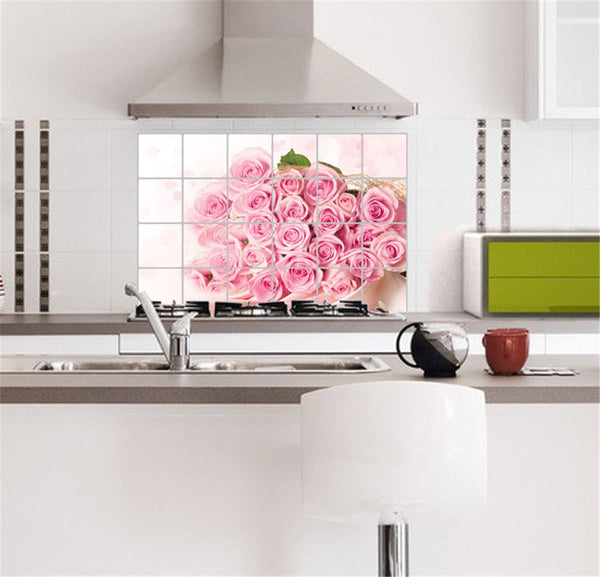 ACEFAST INC 6090CM Kitchen Oil Proof Waterproof Decal Wall Stickers Pink Rose Decal(A7)