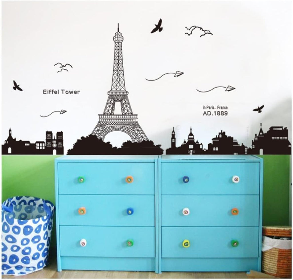 Paris Backdrop Paris Wall Art Eiffel Tower Photo Banner Background European City Landscape Black Tower Kite Building Wall Hanging Decor For Living Room Bedroom Decoration,27.55X72.8Inch