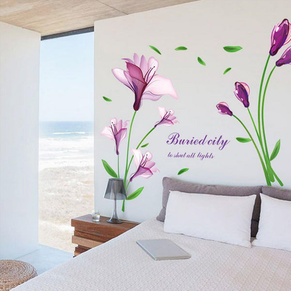 Purple Flowers Fantasy Vinyl Wall Decal PVC Home StickerDLX6012