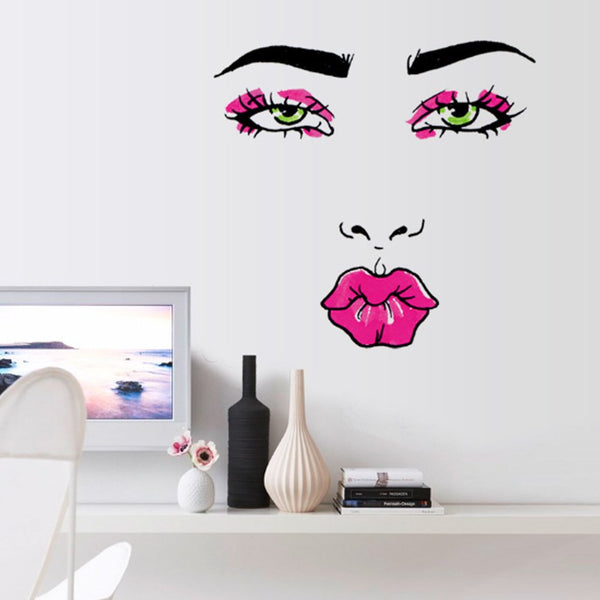 fashionbeautybuy Baby Boy's Lips Woman Kiss Eyebrows Eyes Nose Wall Sticker Decal One Size Colorful