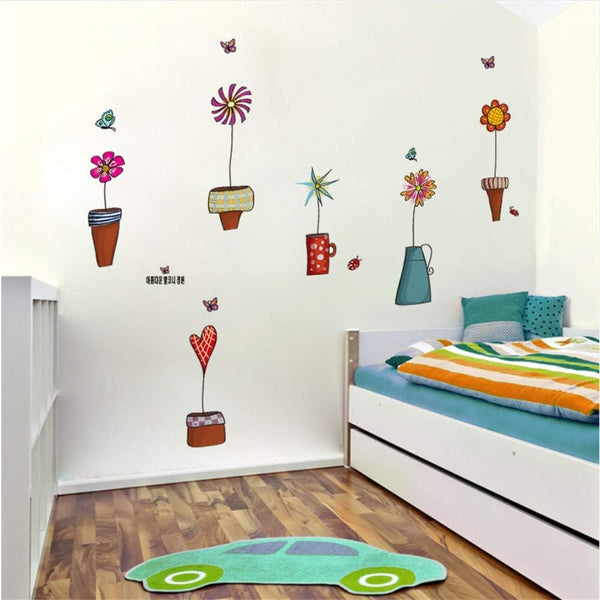 DLX947 Creative Colorful Butterfly Flower Pots Wall Stickers Children's Drawing for Kids Room DIY Removable Kids Bedroom