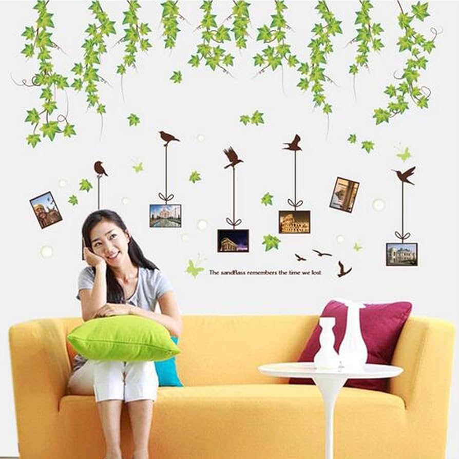 BEST OF BEST Leaves Bird Photo Frame Wall Sticker Home Decal Removable PVC Murals Wallpaper Girls Boys Kids Baby Nursery Bedroom Living Room Bathroom Kitchen Window Playroom Decor zize 60x90 xl8331